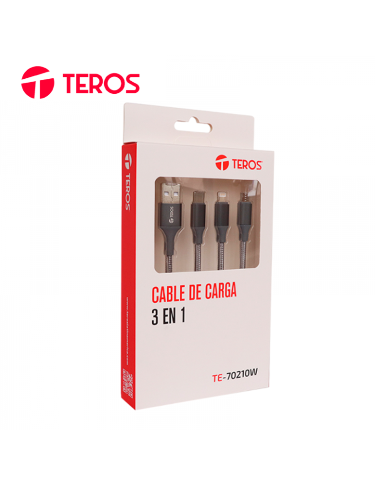 CABLE USB TEROS TE-70210W TIPO A - TIPO C/LIGHTNING/MICRO USB