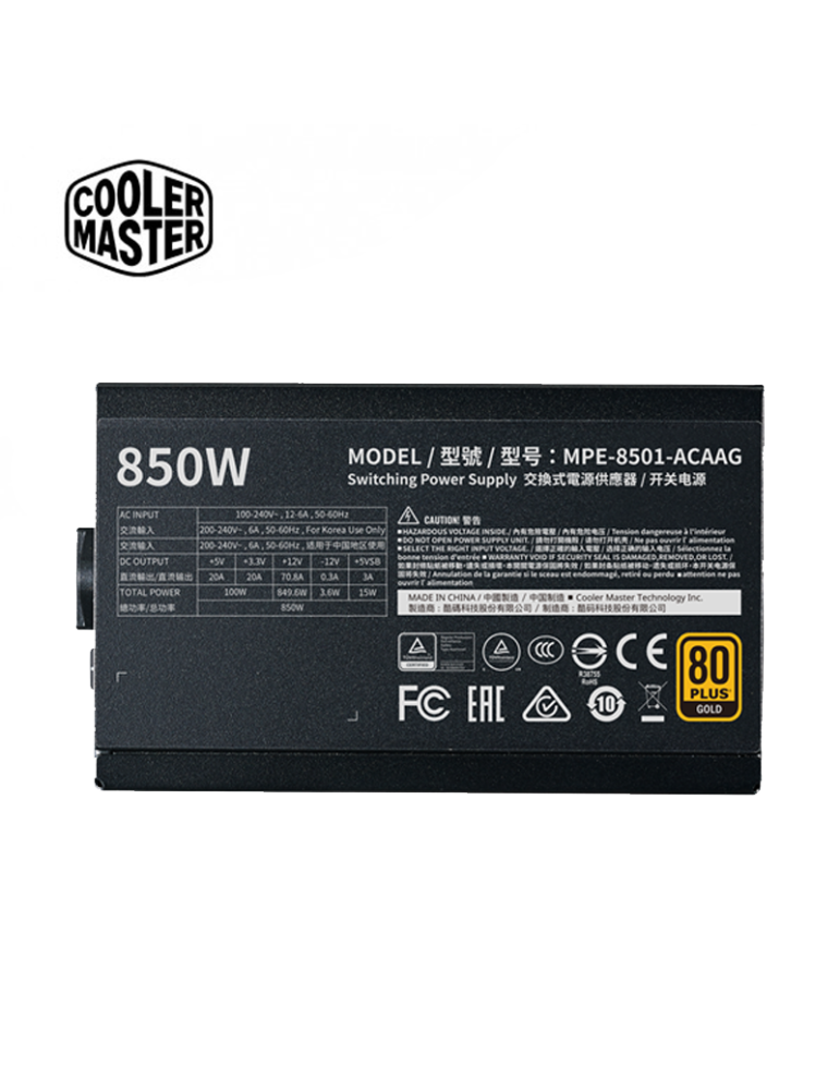 Fuente 850W Cooler Master MWE V2 80 Plus MPE-8501-AFAAG-3U2