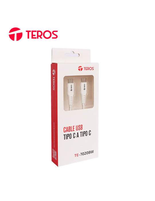 Cable USB Teros TE-70208W Tipo C - Tipo C White.