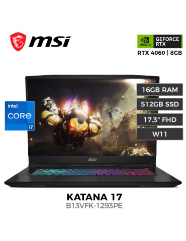 LAPTOP GAMER MSI KATANA 17 B13VFK-1293PE CORE I7-13620H 16GB 512GB SSD RTX 4060 8GB 17.3" W11 (9S7-17L541-1293)