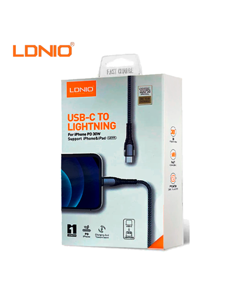 CABLE CARGA RAPIDA LDNIO USB-C A LIGHTNING 30W 1M (LC111)