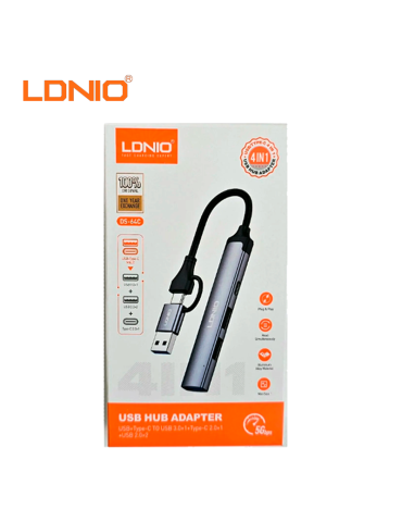 ADAPTADOR LDNIO HUB USB-C + USB-A 4 EN 1 (DS-64C)