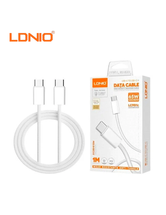 CABLE CARGA RAPIDA LDNIO USB-C A USB-C 65W 1M (LC901C)