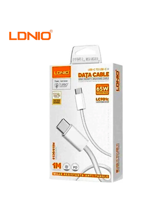 CABLE CARGA RAPIDA LDNIO USB-C A USB-C 65W 1M (LC901C)