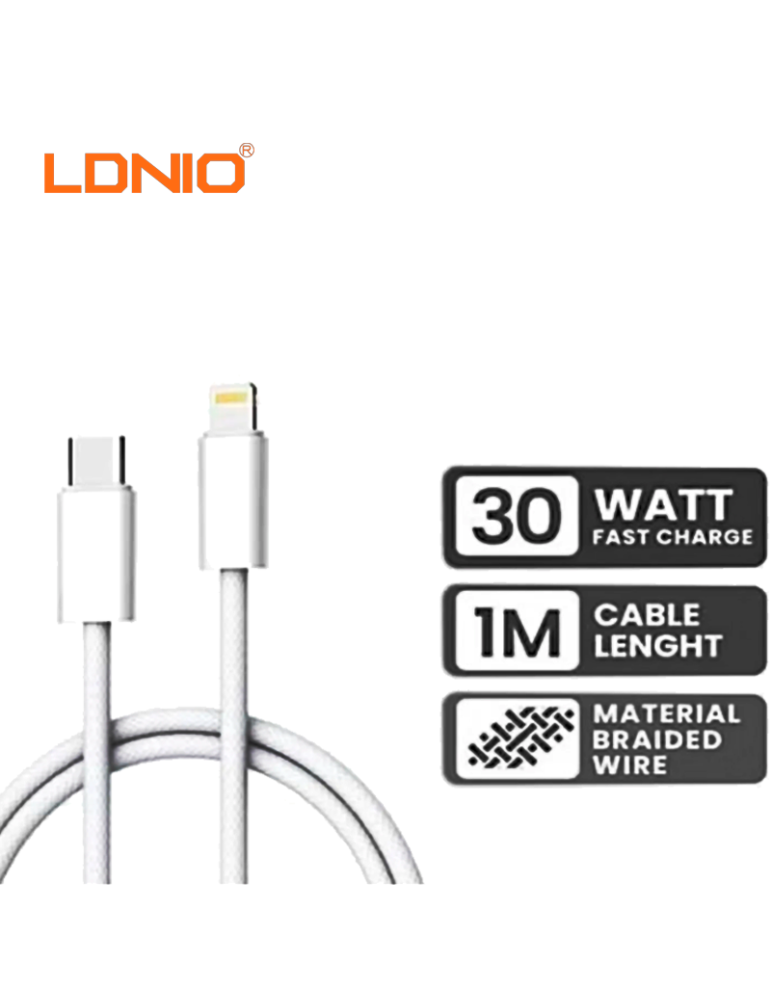 CABLE CARGA RAPIDA LDNIO USB-C A LIGHTNING 30W 1M (LC901I)
