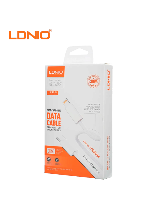 CABLE CARGA RAPIDA LDNIO USB-C A LIGHTNING 30W 1M (LC901I)