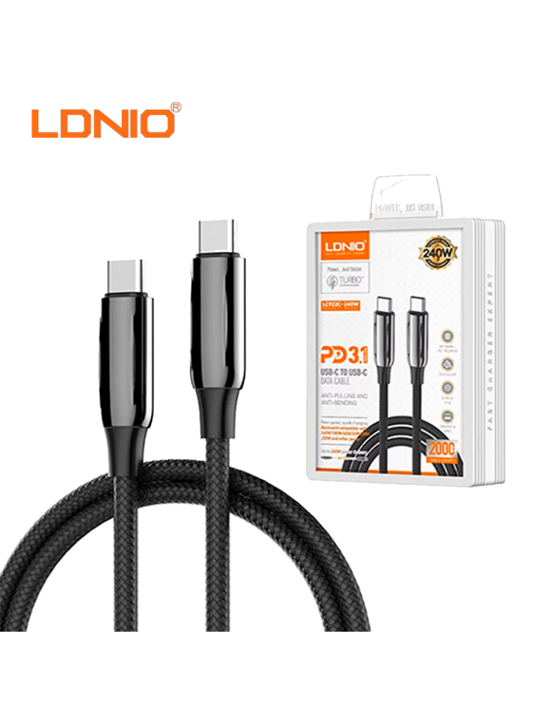 Cable Carga Rapida Ldnio USB-C A USB-C 240W 2M (LC922C)