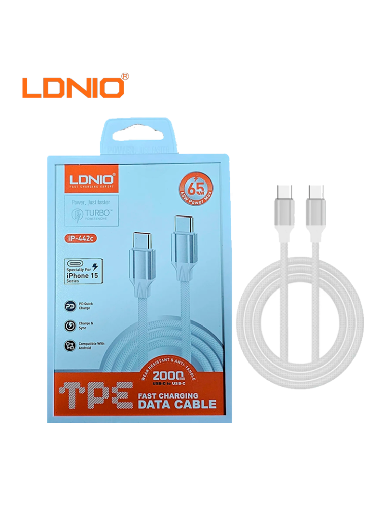 CABLE CARGA RAPIDA LDNIO USB-C A USB-C 65W 2M (IP-442C)