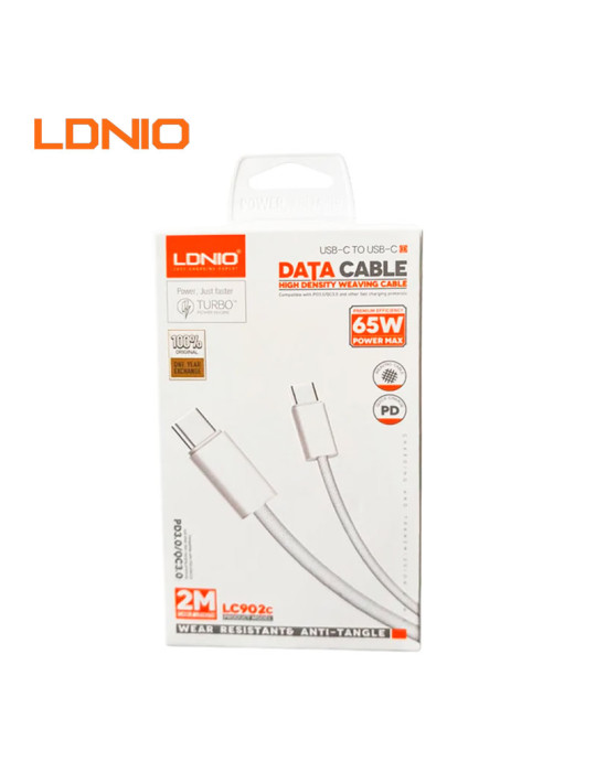 CABLE CARGA RAPIDA LDNIO USB-C A USB-C 65W 2M (LC902C)