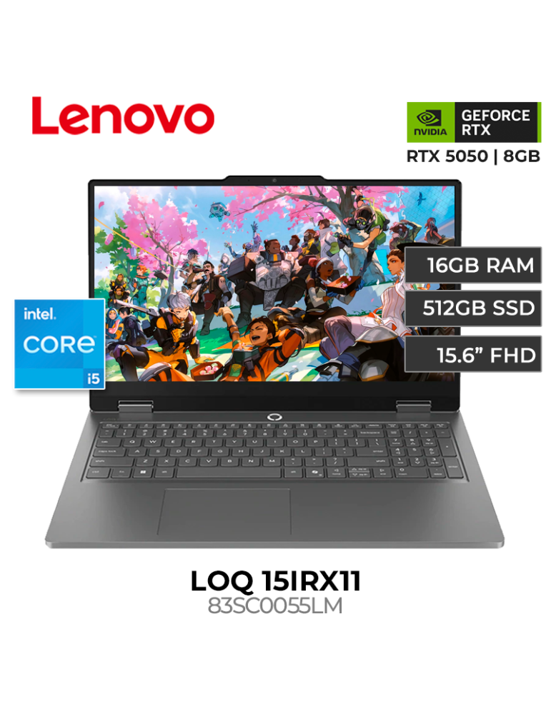 LAPTOP LENOVO LOQ 15IRX11 CORE I5-13450HX 16GB 512GB SSD RTX 5050 8GB 15.6" FREEDOS (83SC0055LM)