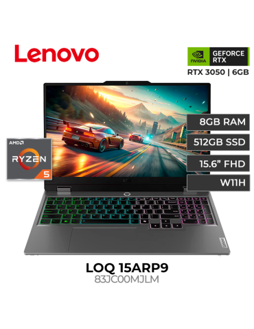 LAPTOP GAMER LENOVO LOQ 15ARP9 AMD RYZEN 5-7235HS 8GB 512GB SSD RTX 3050 6GB 15.6" W11 (83JC00MJLM)