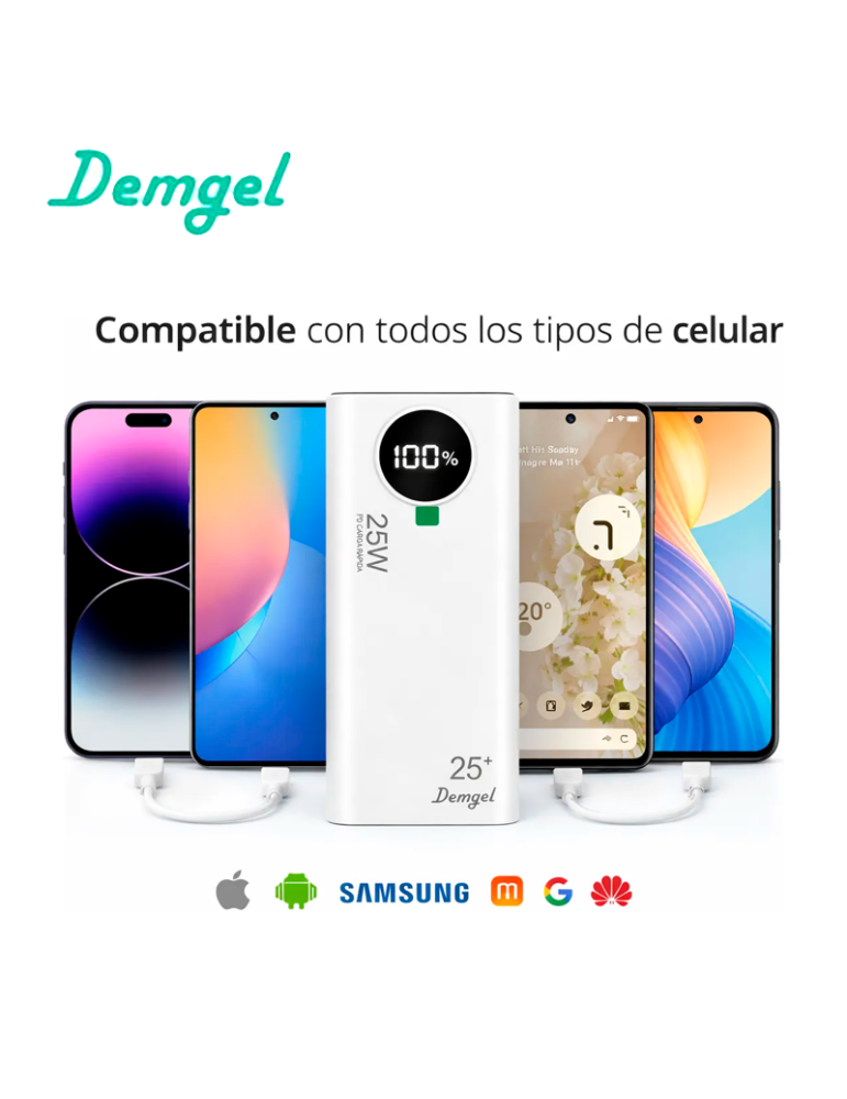 Bateria Portatil Demgel D-E2020 25000MAH 92.5W White D-E2020