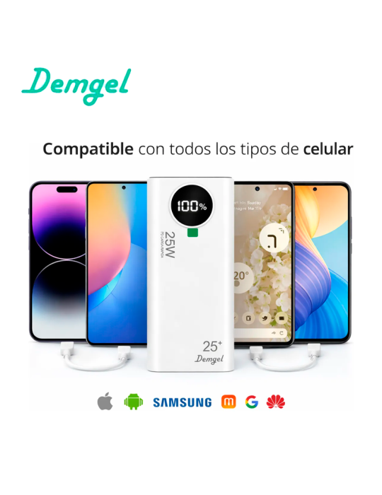 Bateria Portatil Demgel D-E2020 25000MAH 92.5W White D-E2020
