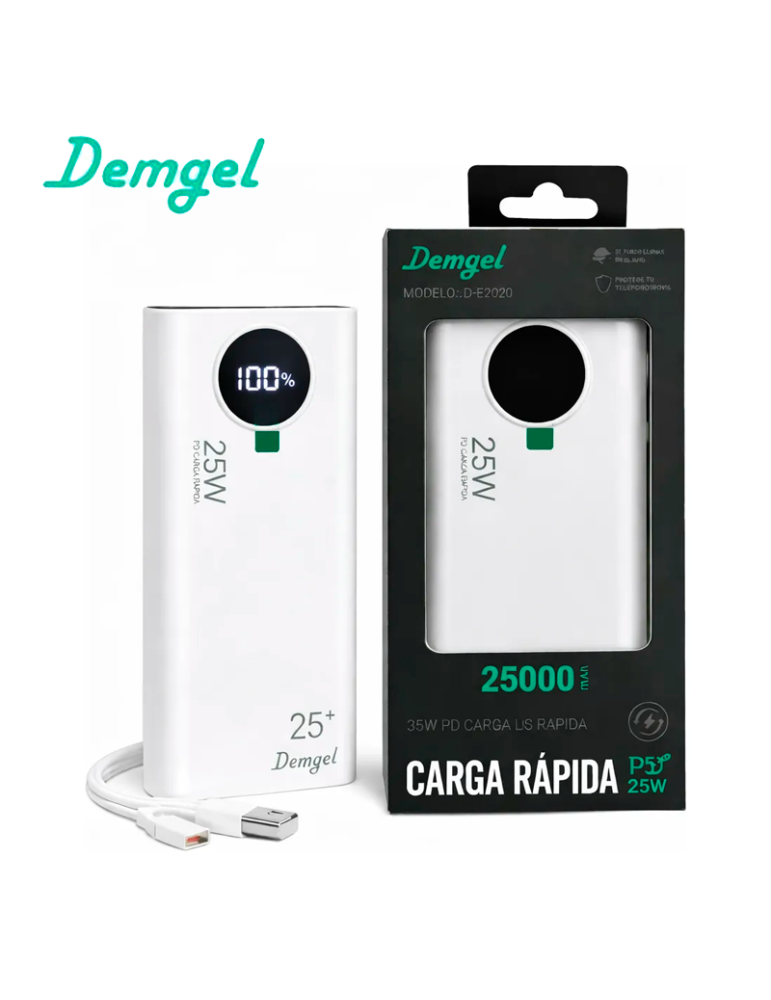 Bateria Portatil Demgel D-E2020 25000MAH 92.5W White D-E2020