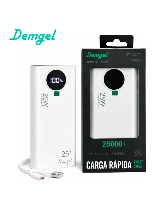 Bateria Portatil Demgel D-E2020 25000MAH 92.5W White D-E2020