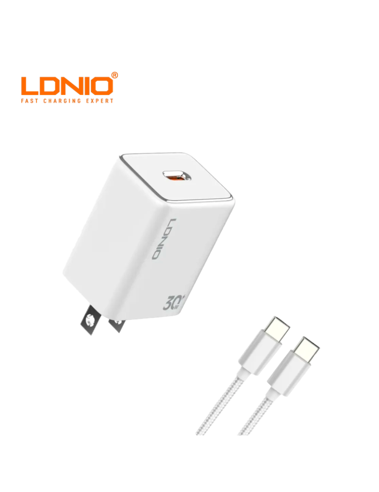 Cubo Cargador Ldnio Carga Rapida A1508  USB-C 30W Black A1508