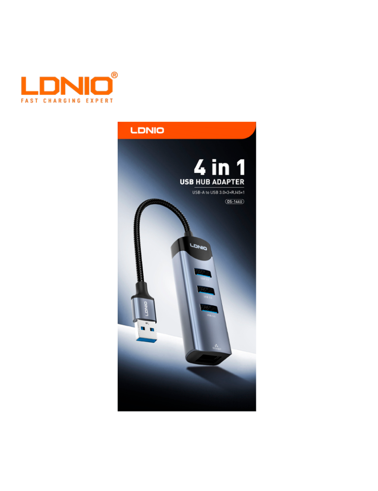 Adaptador Ldnio HUB USB-C A USB-A A RJ45 4 En 1 (DS-144C)