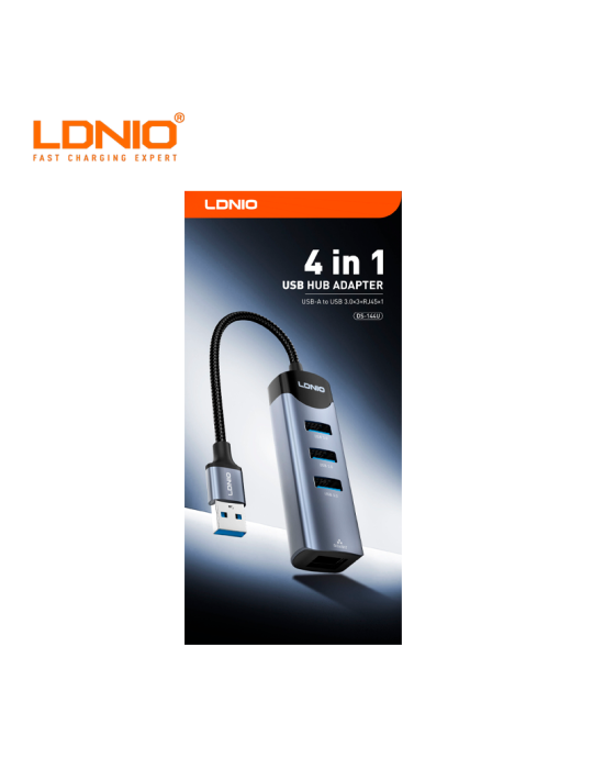 Adaptador Ldnio HUB USB-C A USB-A A RJ45 4 En 1 (DS-144C)