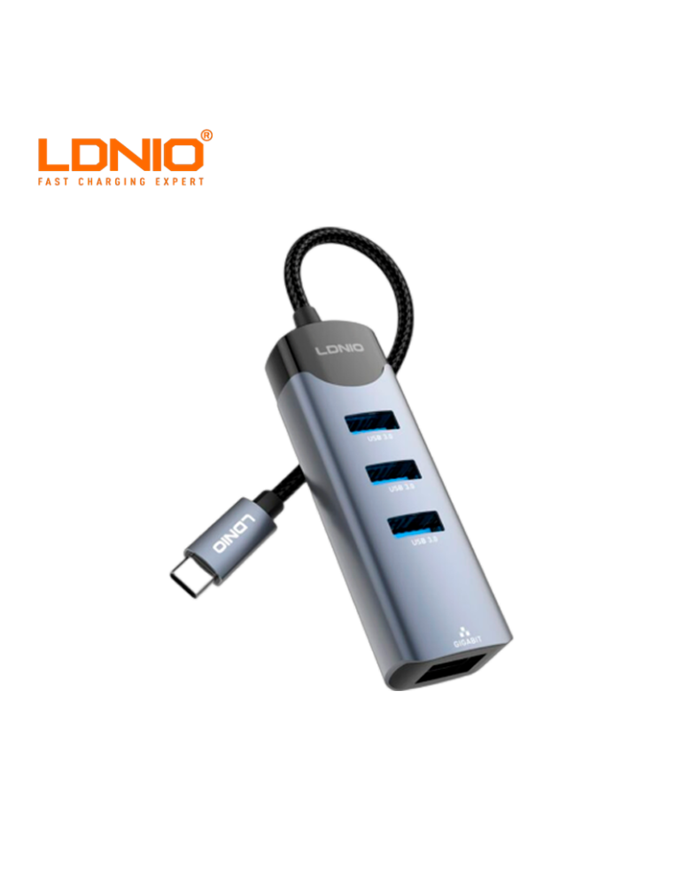 ADAPTADOR LDNIO HUB USB-C A USB-A A RJ45 4 EN 1 (DS-144C)