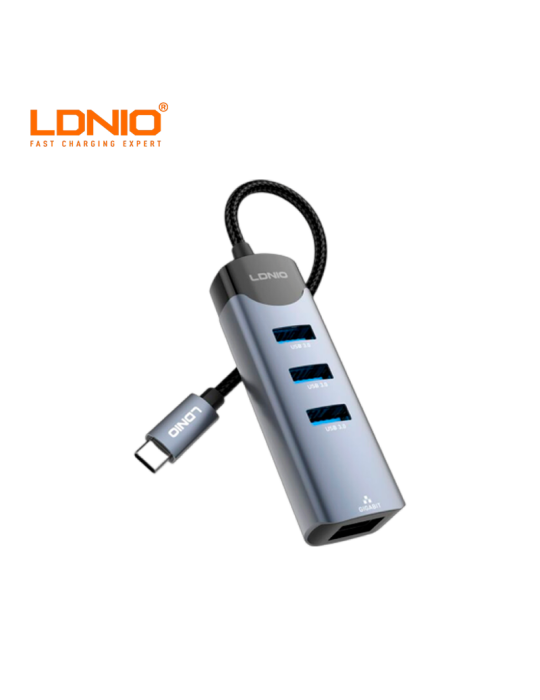 ADAPTADOR LDNIO HUB USB-C A USB-A A RJ45 4 EN 1 (DS-144C)
