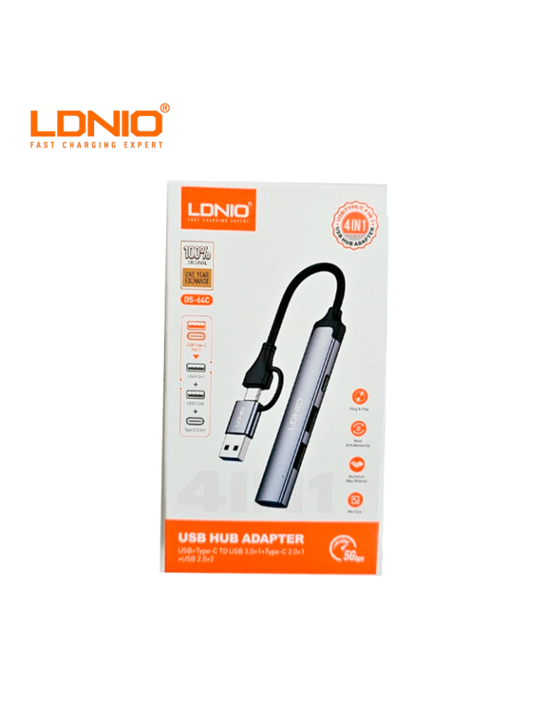 Adaptador Ldnio HUB USB-Dual A USB A 4 En 1 DS-64C