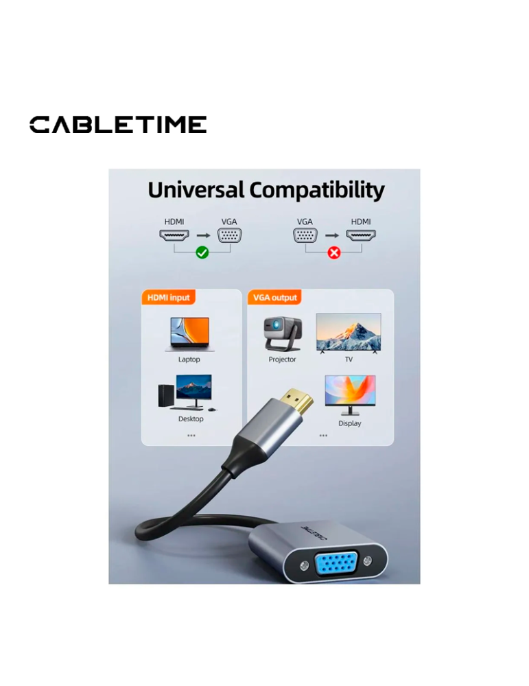 Adaptador Cabletime CP53G HDMI A VGA CT-C160-PU31-HMVGA1-SO