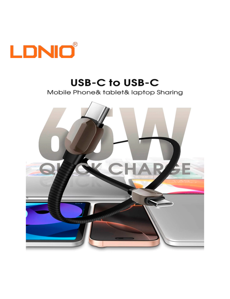 Cable Carga Rapida LDNIO USB C A USB-C 65W 1M LC211C