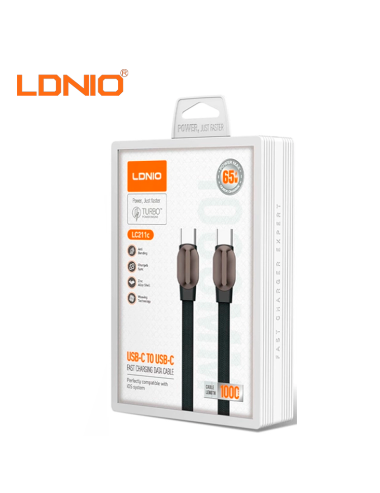 CABLE CARGA RAPIDA LDNIO USB-C A USB-C 65W 1M (LC211C)