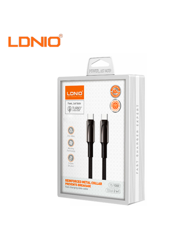 CABLE CARGA RAPIDA LDNIO USB-C A USB-C 65W 2M BLACK (LC342C)