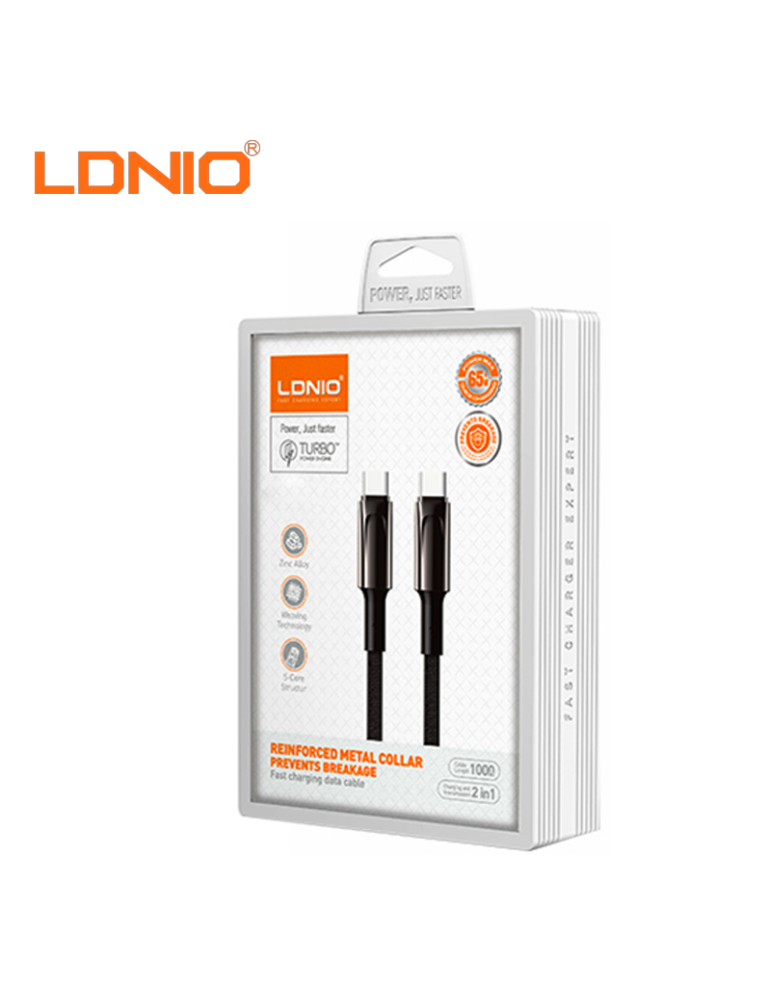 CABLE CARGA RAPIDA LDNIO USB-C A USB-C 65W 2M BLACK (LC342C)
