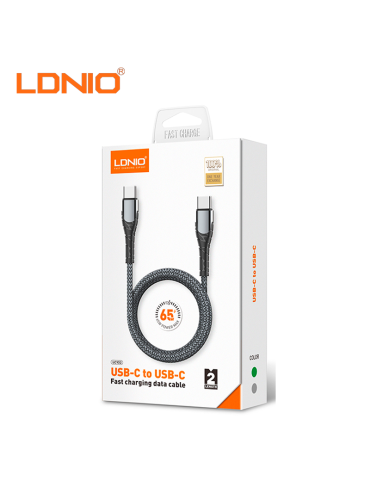 CABLE CARGA RAPIDA LDNIO USB-C A USB-C 65W 2M GREY (LC102)