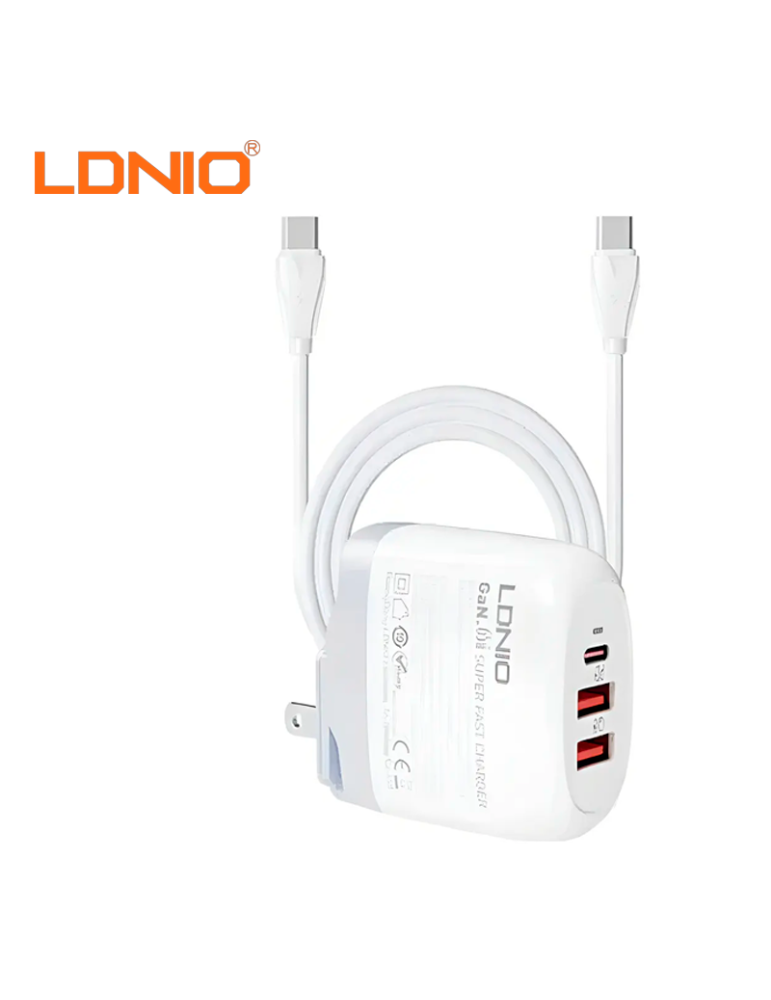 Cubo Cargador Ldnio Carga A3511Q USB A A USB-C 65W A3511Q