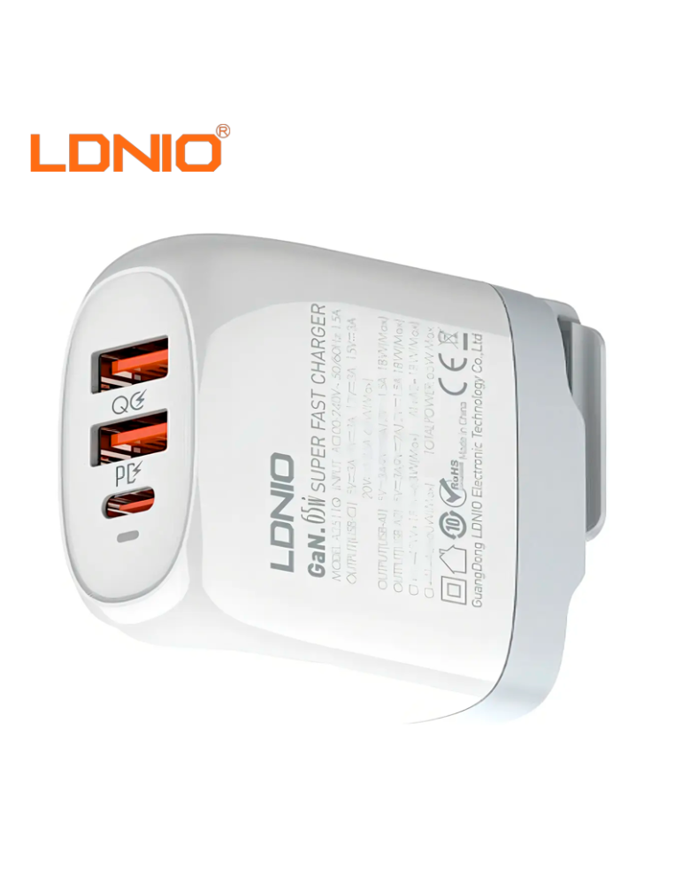 Cubo Cargador Ldnio Carga A3511Q USB A A USB-C 65W A3511Q