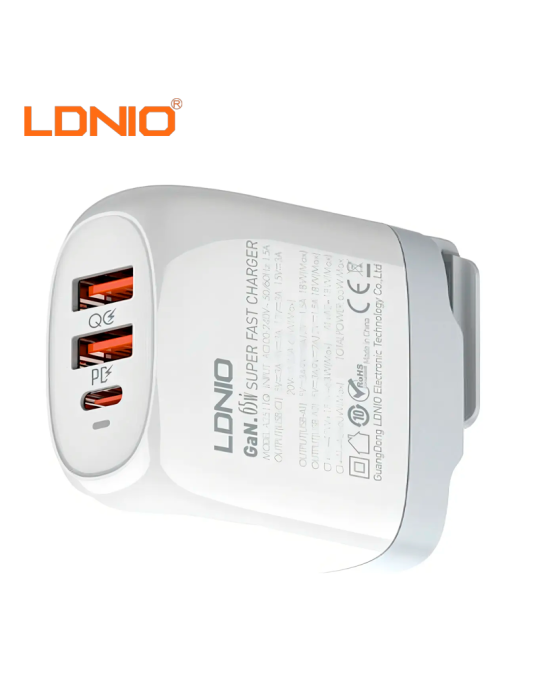 Cubo Cargador Ldnio Carga A3511Q USB A A USB-C 65W A3511Q