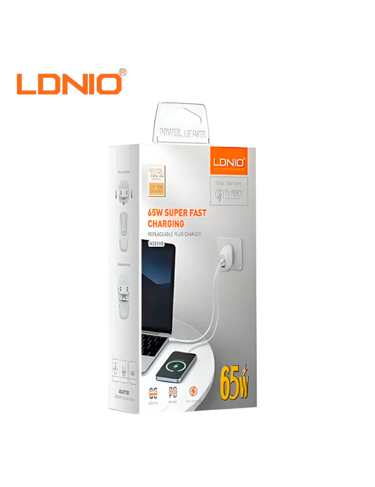 CUBO CARGADOR LDNIO CARGA RAPIDA A3511Q USB-A A USB-C 65W WHITE (A3511Q)