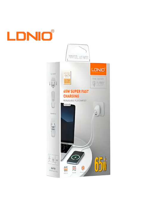 CUBO CARGADOR LDNIO CARGA RAPIDA A3511Q USB-A A USB-C 65W WHITE (A3511Q)