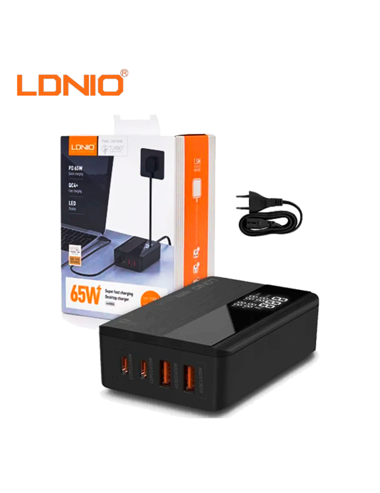 Cubo Cargador Ldnio Carga A4808Q USB-A A USB C 65W A4808Q