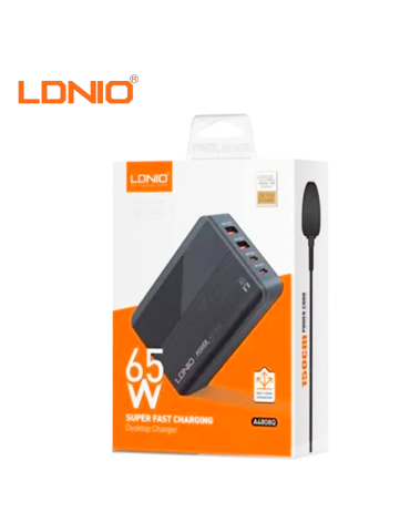 CUBO CARGADOR LDNIO CARGA RAPIDA A4808Q USB-A A USB-C 65W BLACK (A4808Q)