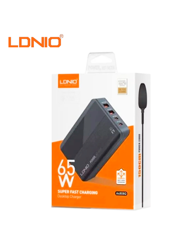 CUBO CARGADOR LDNIO CARGA RAPIDA A4808Q USB-A A USB-C 65W BLACK (A4808Q)