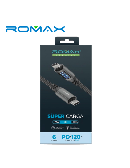 CABLE ROMAX USB-C A USB-C MAX 1MT CARGA RAPIDA (TCD0680)