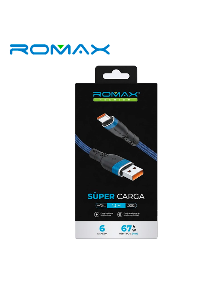 CABLE ROMAX USB-A A USB-C MAX 1.2MTS CARGA RAPIDA (TCD0661)