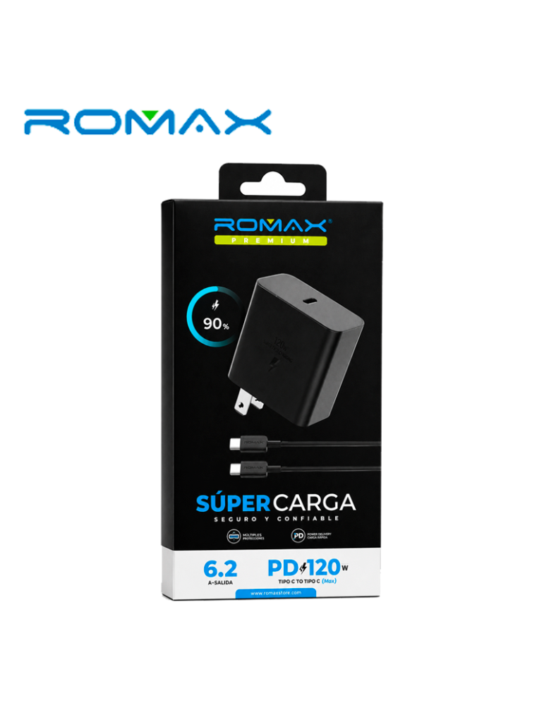 CARGADOR ROMAX USB-A A USB-C 6.2A 120W CARGA RAPIDA (TCC0657)