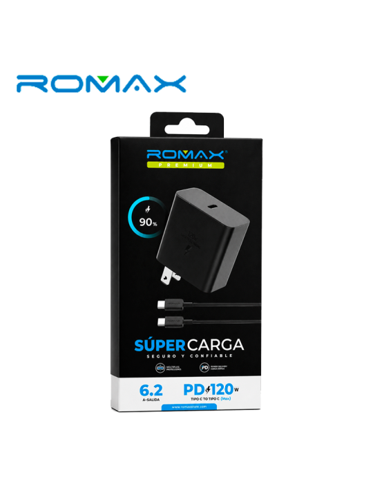 CARGADOR ROMAX USB-A A USB-C 6.2A 120W CARGA RAPIDA (TCC0657)