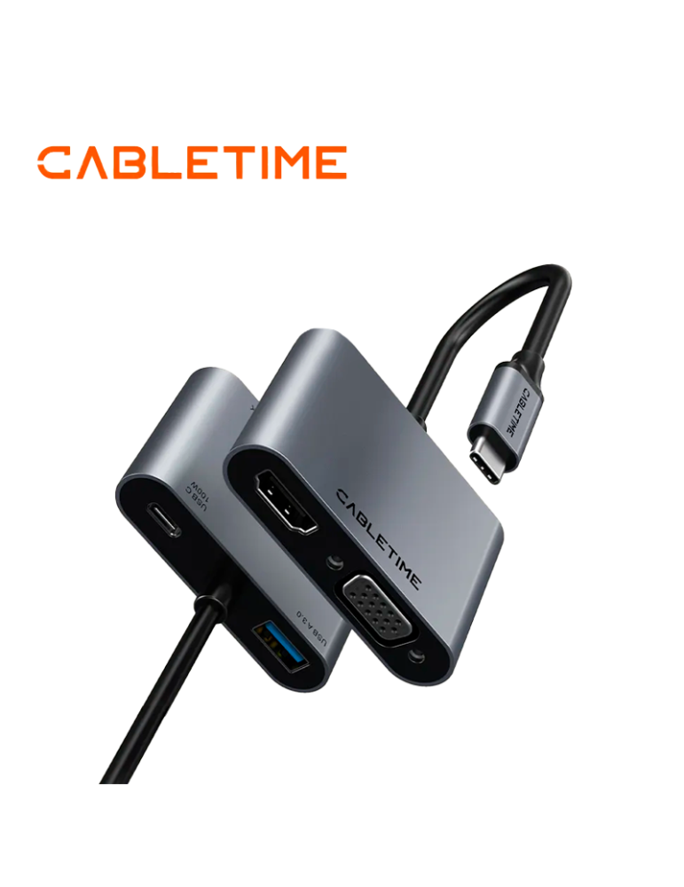 Adaptador Hub Cabletime CB41G USB C | HDMI VGA CT-C160-PU31