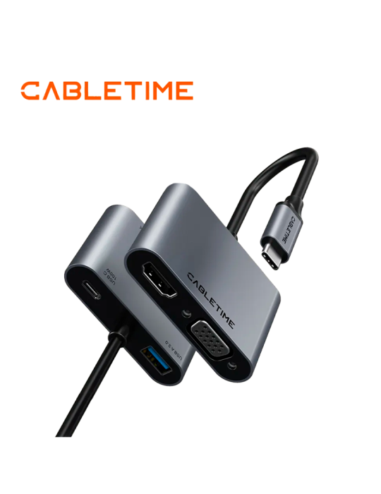 Adaptador Hub Cabletime CB41G USB C | HDMI VGA CT-C160-PU31