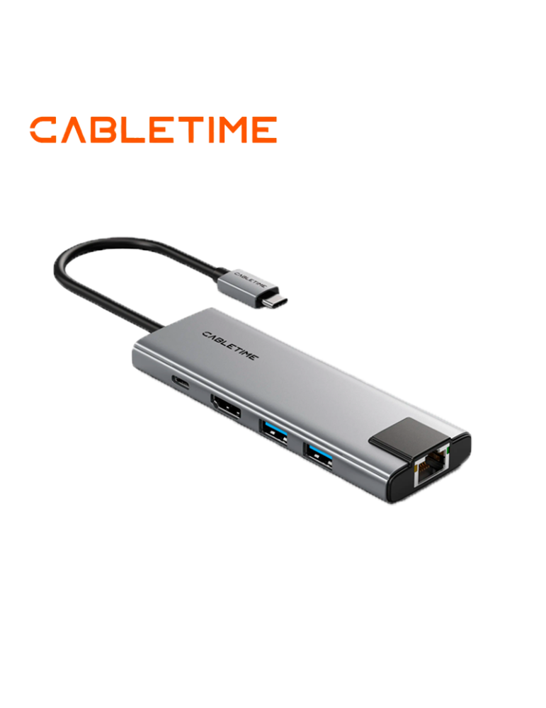 Adaptador HUB 9 EN 1 Cabletime HB03G USB C USB 3.0 SD/TF/RJ45/AUDIO (CT-HBP3-AG9)