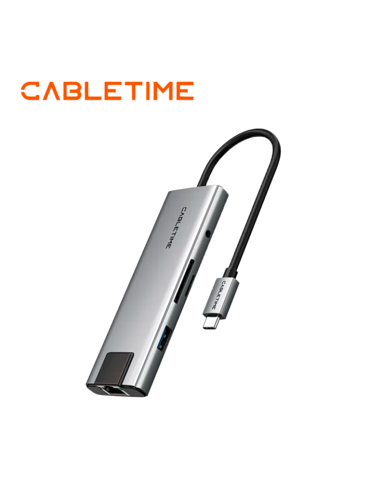 ADAPTADOR HUB 9 EN 1 CABLETIME HB03G USB C USB 3.0 SD/TF/RJ45/AUDIO (CT-HBP3-AG9)