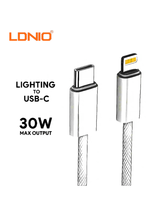 CABLE CARGA RAPIDA LDNIO USB-C A LIGHTNING 30W 2M (LC902I)
