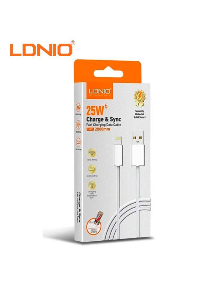 CABLE CARGA RAPIDA LDNIO USB-A A LIGHTNING 25W 2M (LS892I)