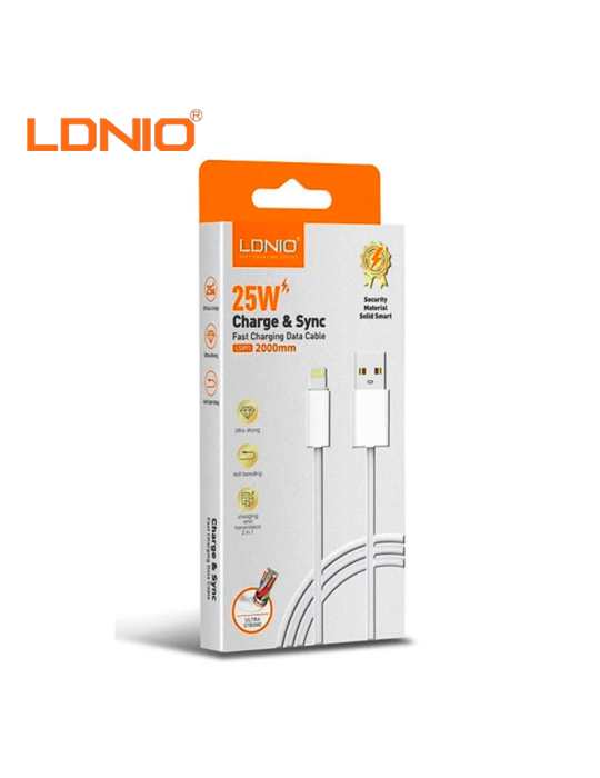 CABLE CARGA RAPIDA LDNIO USB-A A LIGHTNING 25W 2M (LS892I)